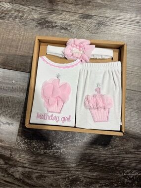 Baby Girl 1st Birthday Outfit Set - Pink Cupcake